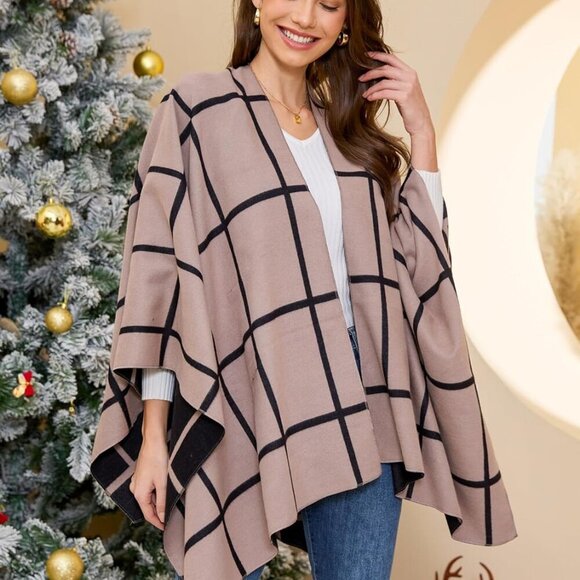 Women's Shawl Wrap Poncho Ruana Cape Open Front Cardigan Shawls for Fall Winter - Picture 6 of 8
